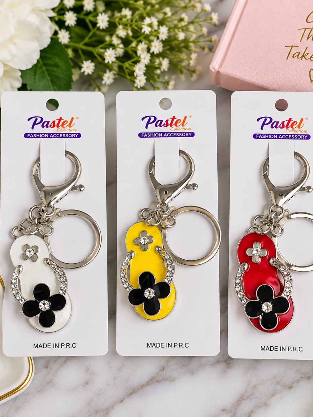 Pastel Floral Flip Flop Purse Charm Keychain – 3 Colors